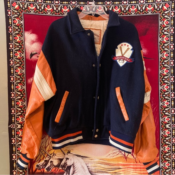 Vintage Louisville Slugger Leather Varsity Jacket • Baseball Patch Jacket
